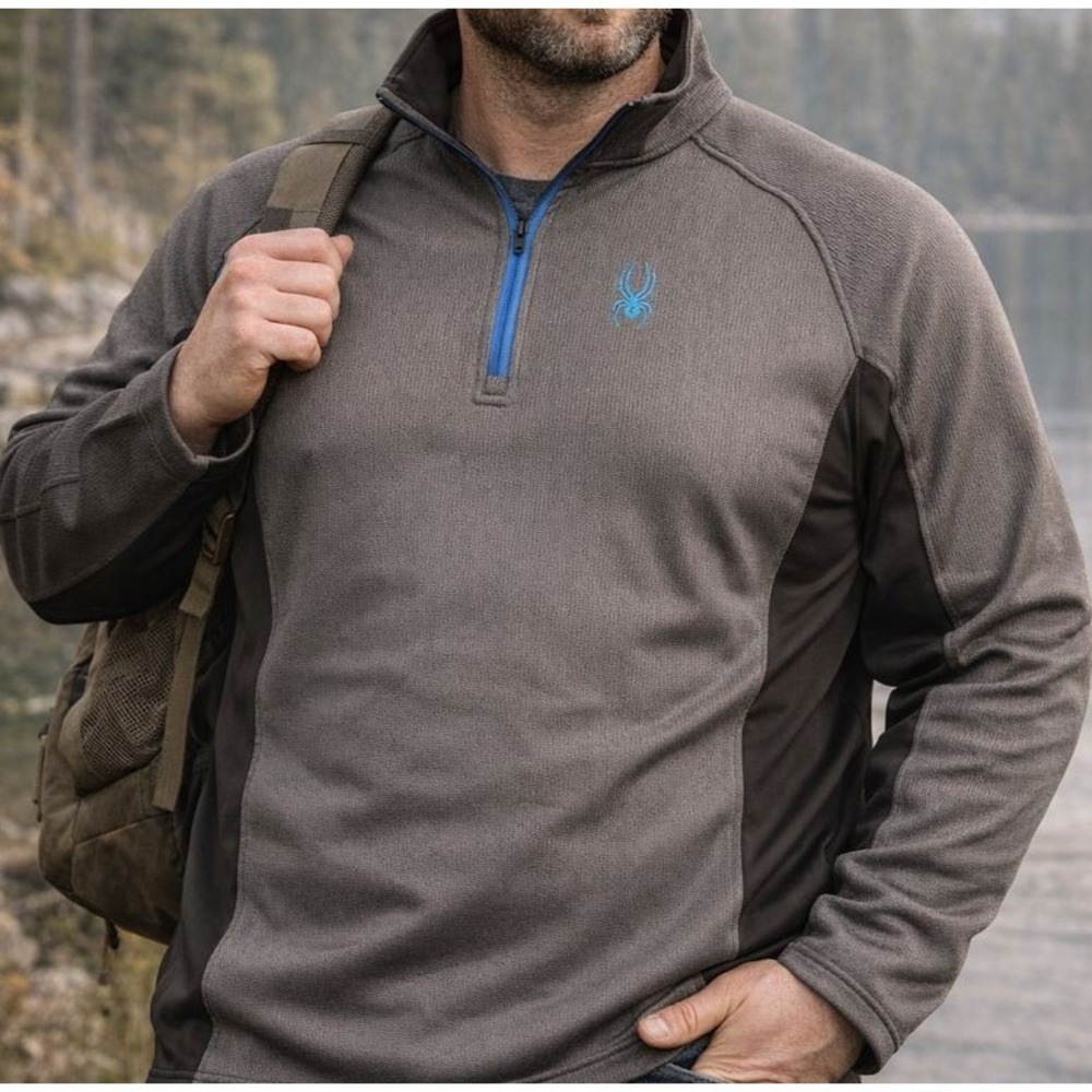 Spyder Sweater Mens XXL 2XL‎ Heather Gray Quarter Zip Pullover Outdoors Hiking